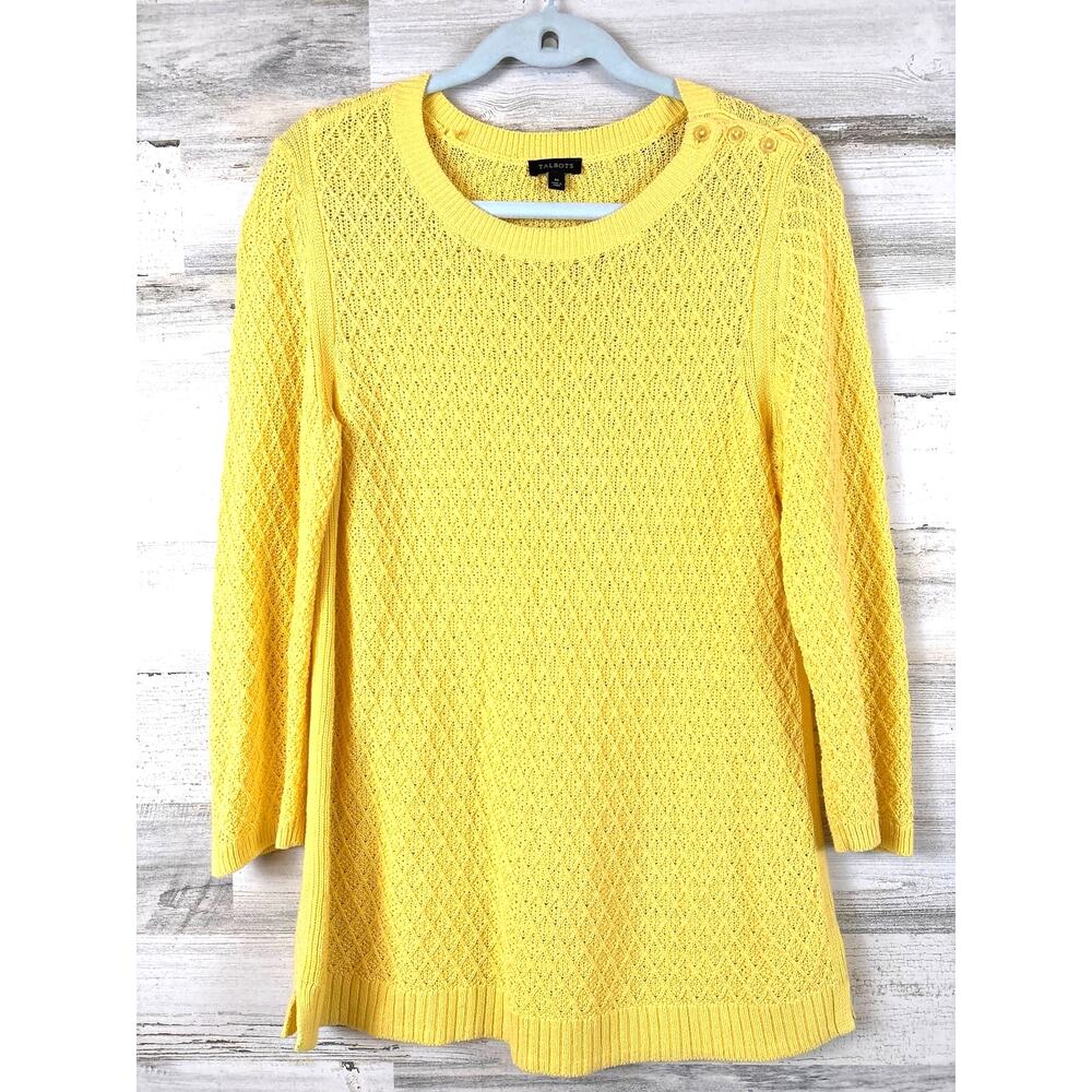 Talbots Womens M Bright Yellow Open Knit Sweater Preppy Casual Chic